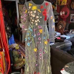 BLUEOXY🌷Sheer💐Dress🦋Floral🌺🌸🌼Appliqué☀️, S/M